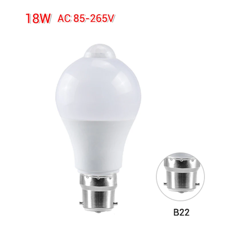 EeeToo Ночной светильник светодиодный светильник PIR датчик движения AC 85-265V B22 E27 Светодиодный светильник 12W 15W 18W 20W светильник для дома - Испускаемый цвет: B22  18W