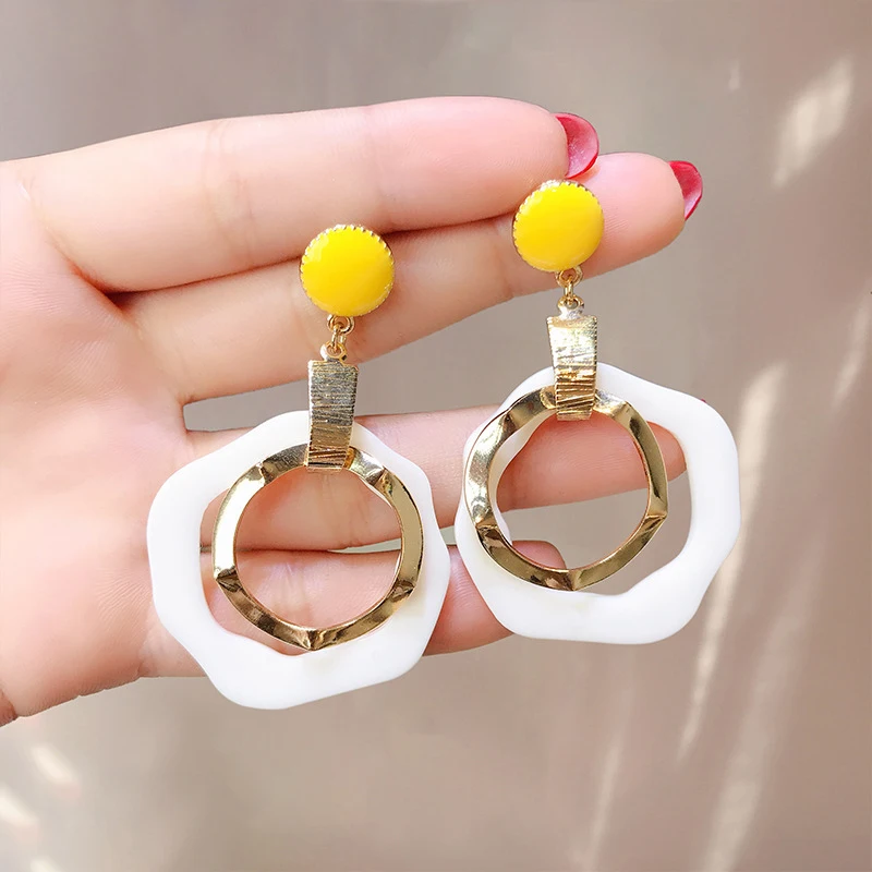 

AMORCOME Minimalist Hollow Acrylic Resin Earrings Jewelry Simple White Color Circle Statement Geometric Long Earrings For Women