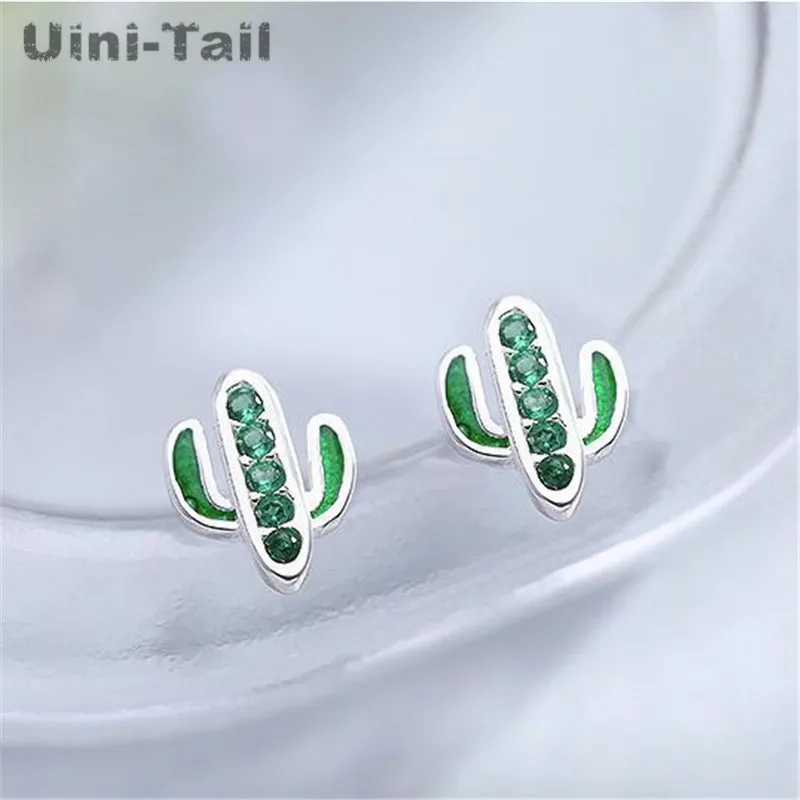 Серьги Uini-Tail из стерлингового серебра 925 пробы маленькие тонкие С КАКТУСОМ