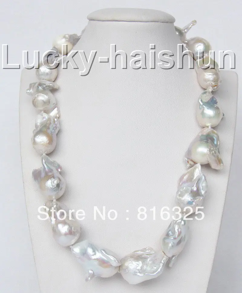 

FREE SHIPPING>>luster 18" 31mm white Reborn keshi pearl necklace AAA