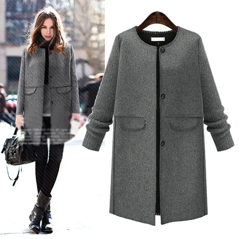 

The new women's 2017 autumn and winter women's fashion temperament single-breasted woolen coat coat long section. AL146