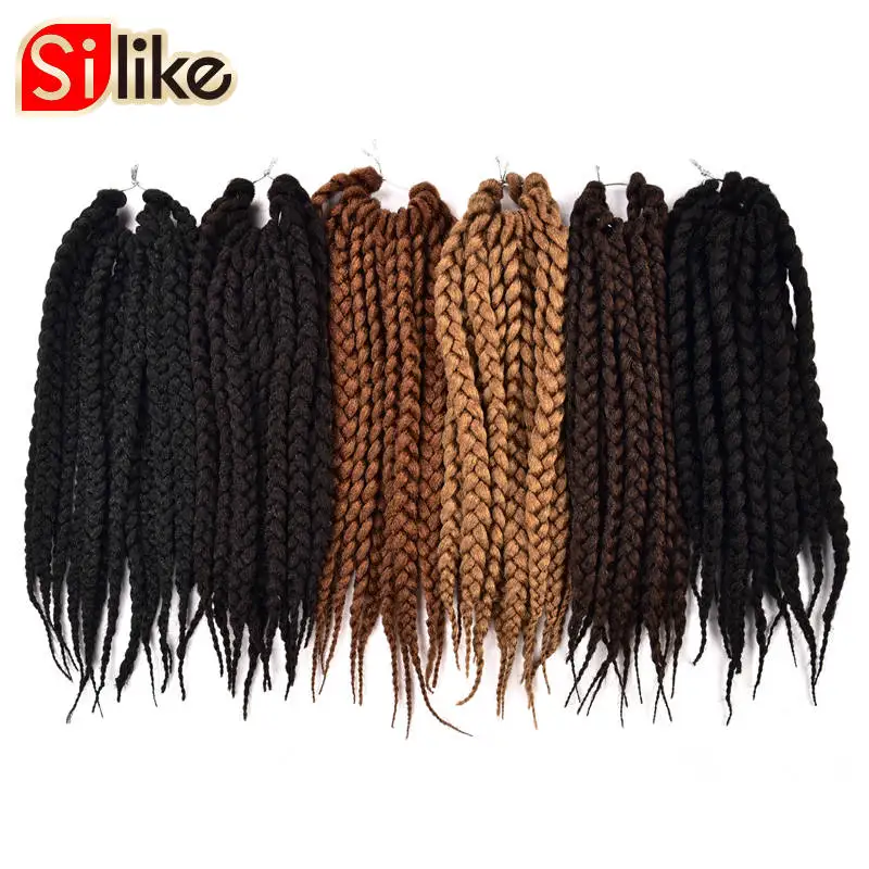 Silike 12" 18" 22" Crochet Box Braids Synthetic Hair 12 Roots Pure Colors Crochet Braiding Hair Extensions 90-100 g 1 pack/lot