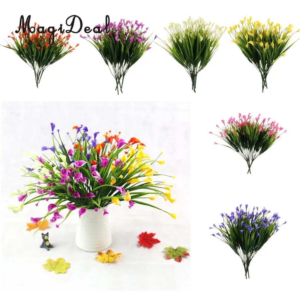 4pcs Artificial Shrubs Calla Lily Plastic Greenery Plants Flower Arrangement for Home Kitchen Dining Room Hanging Decor