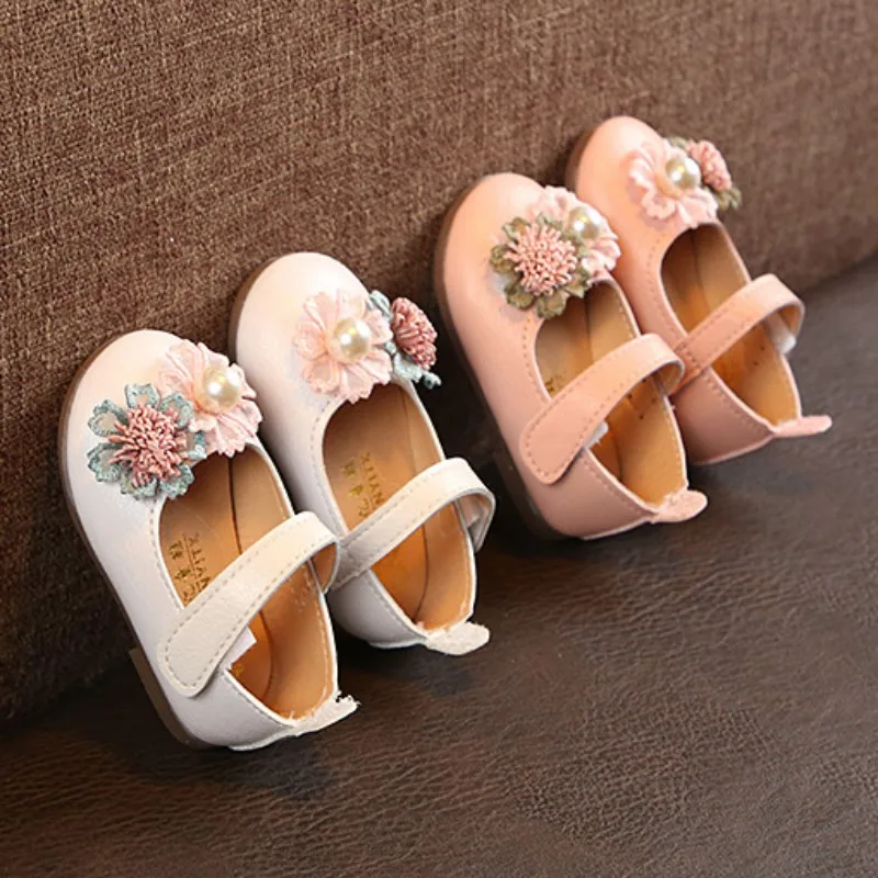 Весенне-Осенняя детская обувь с цветочным рисунком для девочек; обувь принцессы из мягкой искусственной кожи для маленьких девочек; вечерние туфли высокого качества