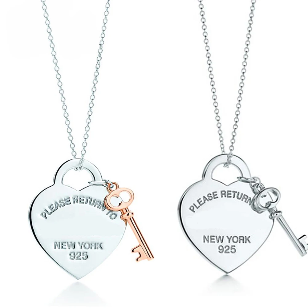

CHAMSS 100% Heart Shape Key Lock Pendant Necklace in Sterling Silver Genuine Clavicle Necklace Gifts Accessories