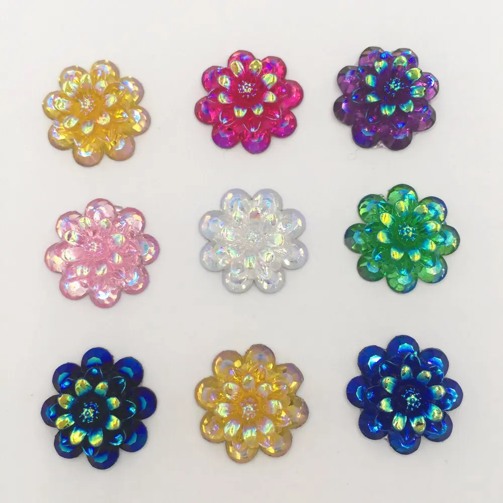 

DIY 15PCS 16mm AB Resin 3 layer flower Rhinestone Flatback Wedding Buttons craft K04