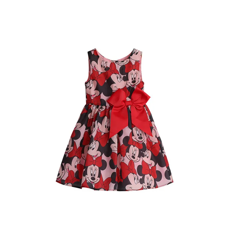 

Girls Red Dress Full Mickey Kids Clothes Cute Bow Girls Summer Dress Casual Baby Girl Cartoon Minnie Princess Dress Little Girls