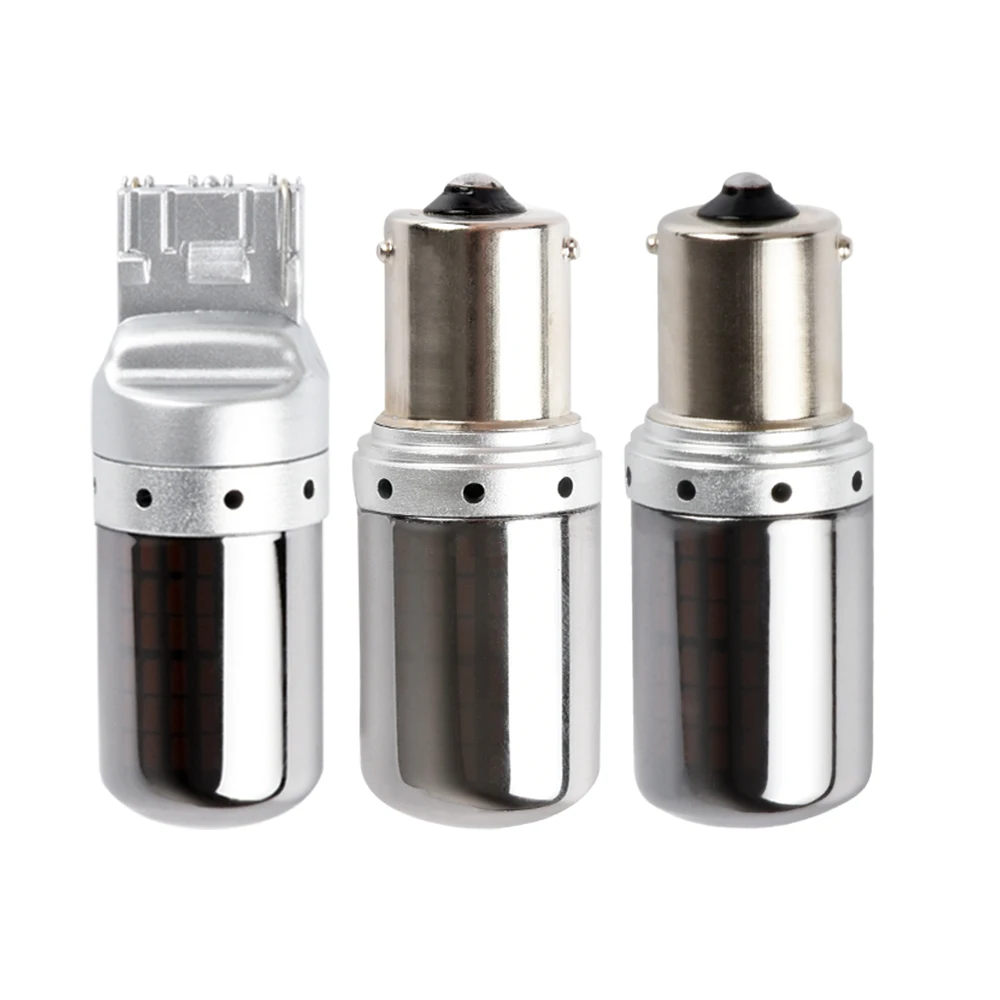 Скрытая светодиодная лампа S25 T20 7440 W21W хромированная Янтарная 144 smd CanBus без ошибок