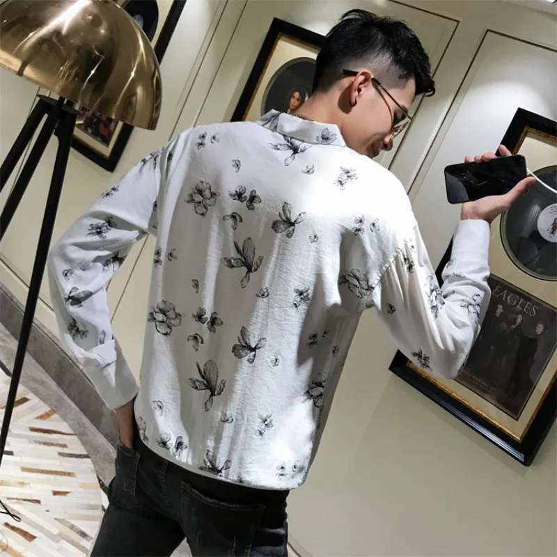 

Autumn New Camisa Masculina Fashion 2019 Men Shirt Streetwear Pullover Shirt Men Long Sleeve Loose Printed Shirts Men Dress 3XL