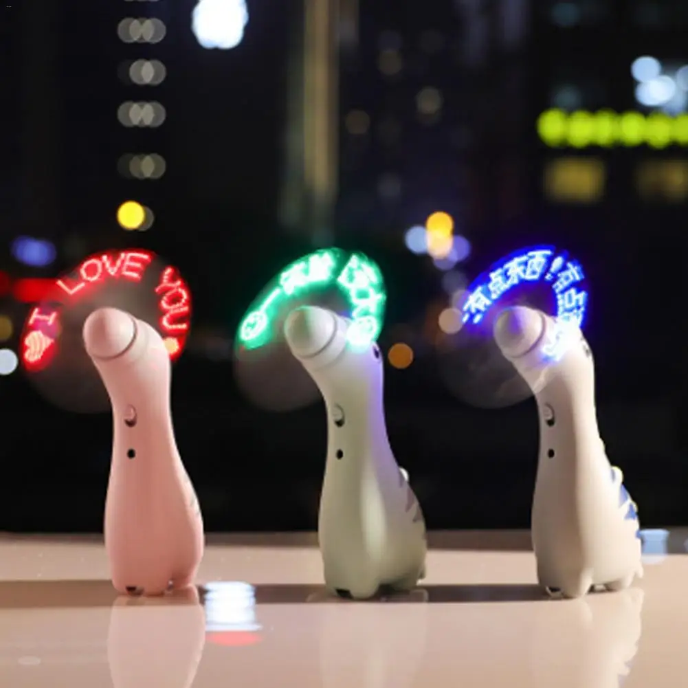 

Out Camping Tools Innovative Dinosaur Handheld Mini Fan with Word Flash Fan LED Luminous Portable Fan for Summer Outdoor Travel