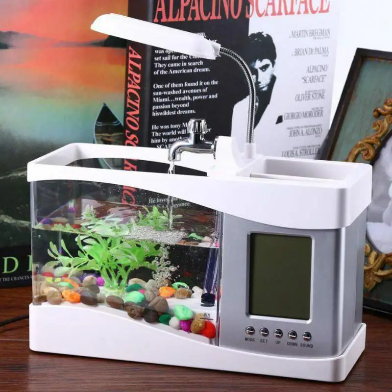 Aquarium USB Mini Fish Tank Aquarium With LED Lamp Light LCD Display