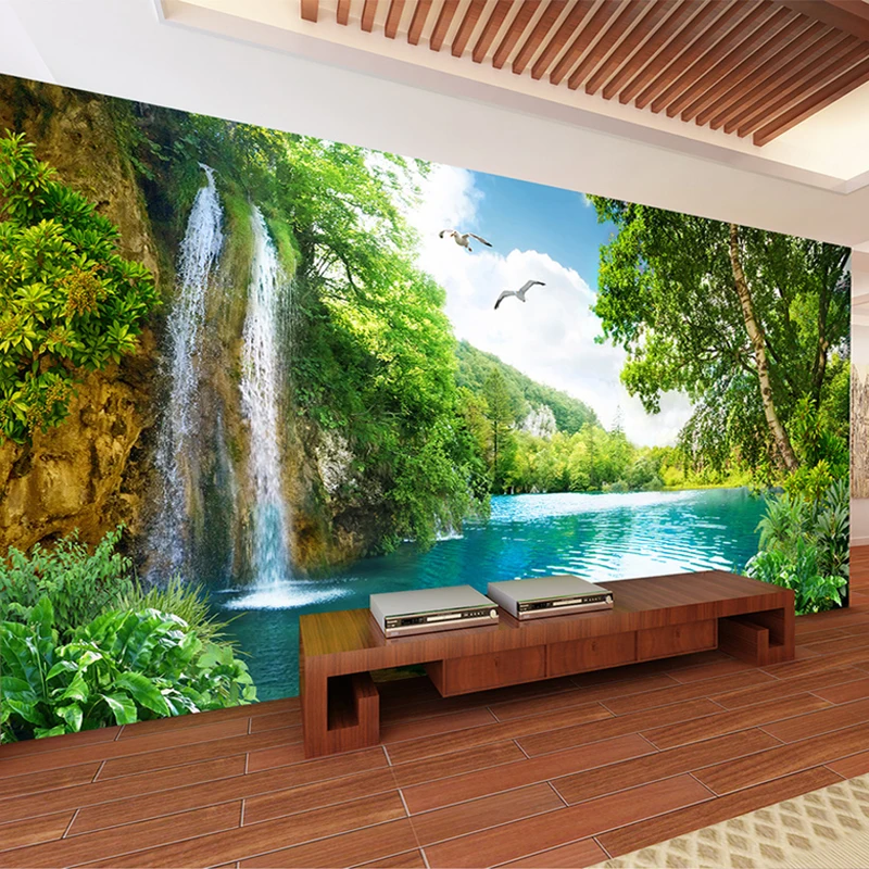 مخصص 3D جداريات خلفيات ديكور المنزل الأخضر الجبلية شلال طبيعة المشهد 3D الصورة ورق حائط لغرفة المعيشة غرفة نوم
