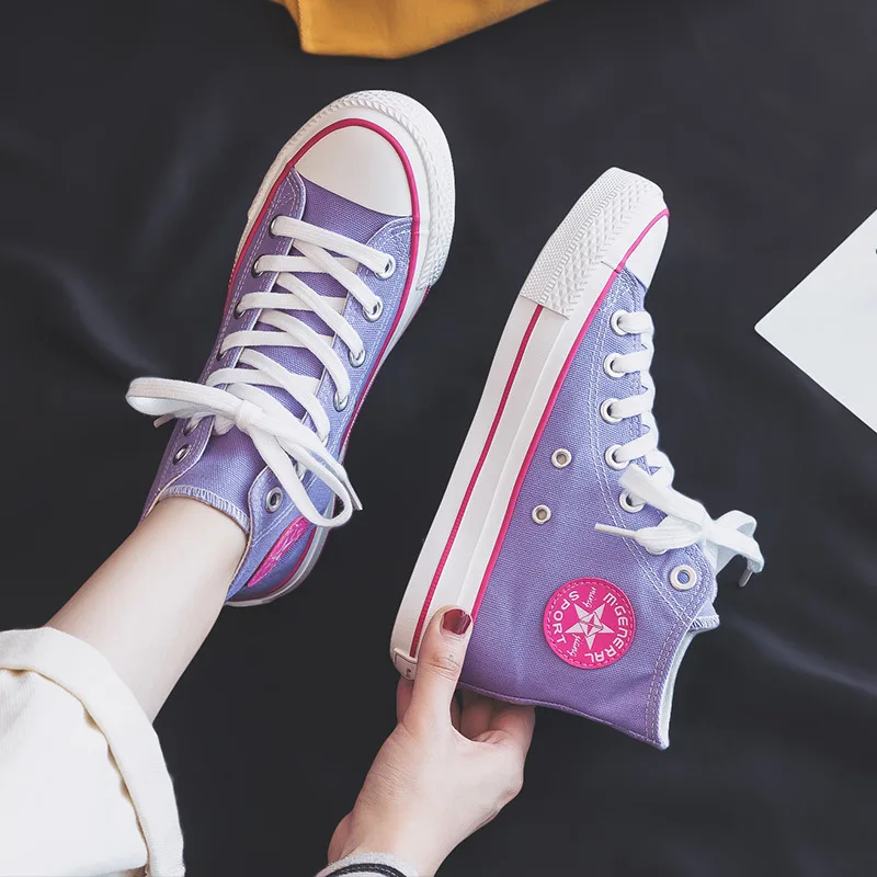 

Women Trainers Candy Color High Tops Girls Canvas Shoes Street Style Classic Lemon Yellow Vulcanized Shoe Fashion Sneakers 35-40