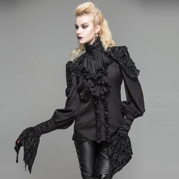 

Devil Fashion Gothic Dark Women Embroidery Blouses Visual Kei Steampunk Black Chiffon Shirt Palace Style High-grade Shirt Tops