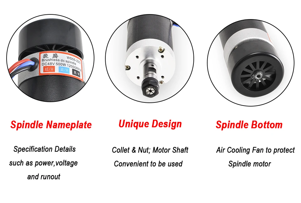 Daedalus 500 Вт бесщеточный электродвигатель вращения шпинделя ER11 48 В постоянного тока с воздушным охлаждением постоянного тока станок шпинделя 12000 об/мин для гравировального станка