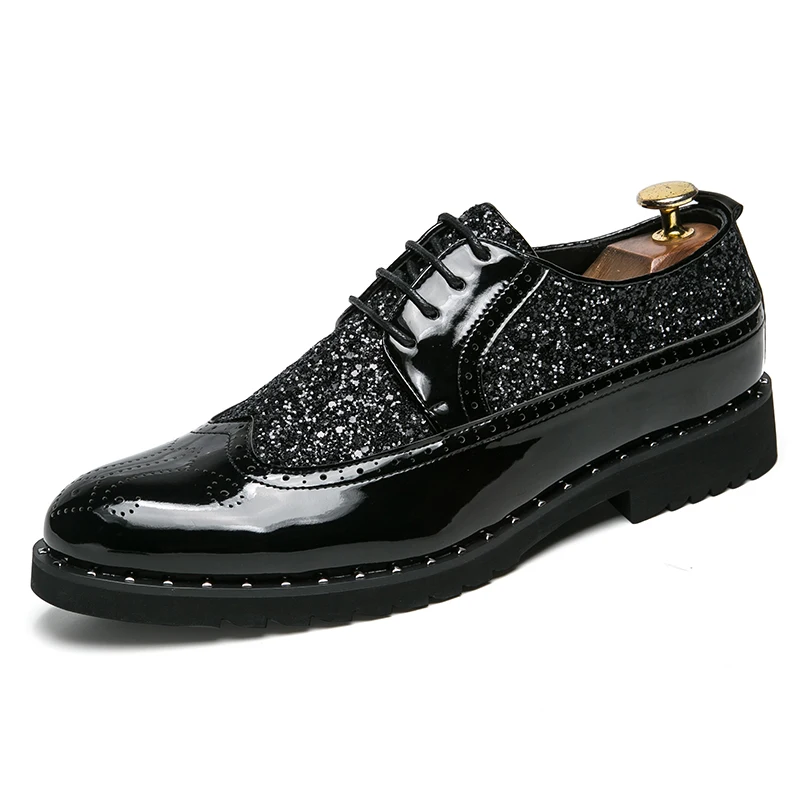 mens fashion shoes luxury brand rhinestones italian patent leather shiny wedding ballroom cool gold brogue oxford shoes for men (1)