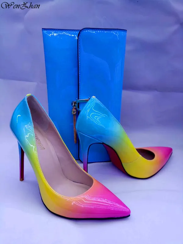 

Women Pointed Toe Colorful Pumps High Heels Footwear Soft Party Causal Stiletto Shoes With Fashion Handbag WENZHAN 35-42 86-9