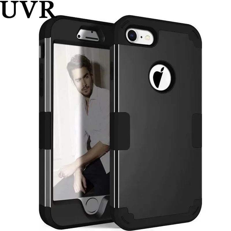 UVR 3 in 1 Hard PC Soft Silicone Armored Hybrid Rose Gold Pink Case for iPhone 8 Plus Cover 360 Degree Full Protect 8plus |