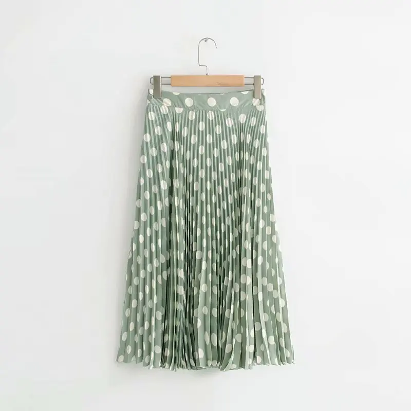 Женская плиссированная юбка в зеленый горошек с боковой молнией faldas mujer Ретро Женская модная повседневная шикарная юбка средней длины