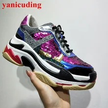 Круглый носок спереди кружево до для женщин Тканевая обувь с блестками красочные туфли без каблуков Высокая Повседневная обувь для девочек Спортивная