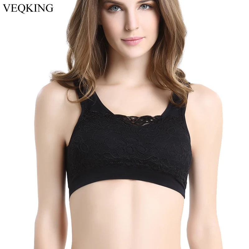 

VEQKING M-XL XXL Lace Sports Bra Breathable Wire Free Padded Yoga Bra Fitness Sports Tops Athletic Gym Running Sports Bra Tops