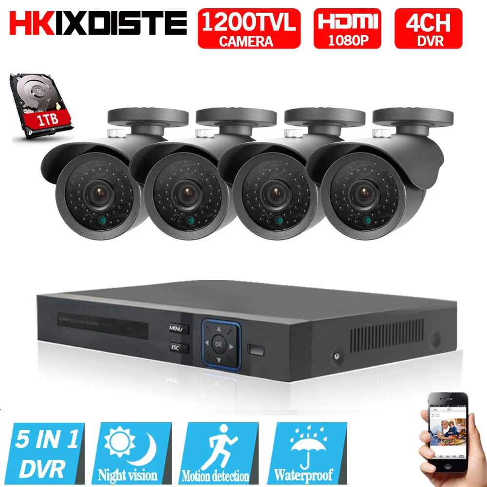 

HD 4CH 1080N CCTV System 1080P HDMI AHD DVR 4PCS 1200TVL IR Outdoor Night Vision Security Camera Video Surveillance Kit