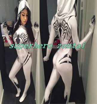 

Custom made Spider Gwen Stacy Cosplay Costume 3D Print Anti-Gwen Venom Gwenom Bodysuit Halloween Spidergirl Zentai Suit No mask