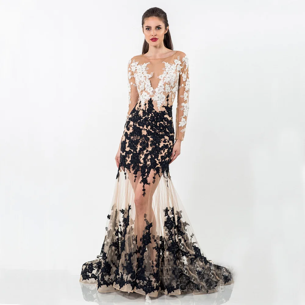 Black and White Lace Prom Dress