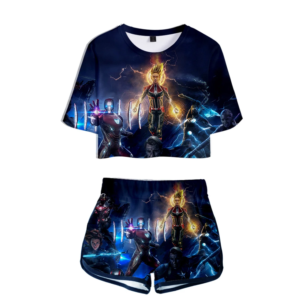 

Avengers Studios Endgame Cool Midriff T-Shorts Sexy Club Suit Vrouwen Summer Excellent Quality Hip-Hop Short Outfit Men