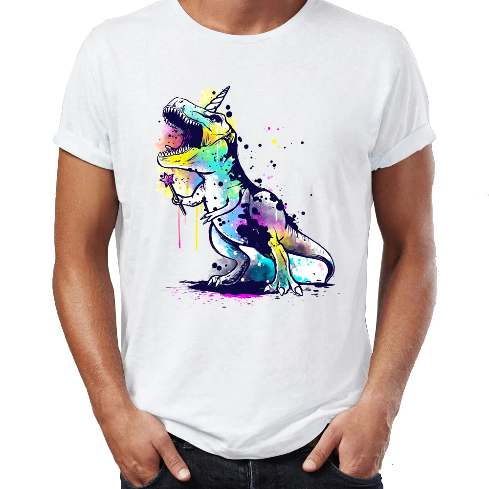 

Men's T Shirt Colorful T Rex Unicorn Funny Awesome Artwork Drawing Printed Tee