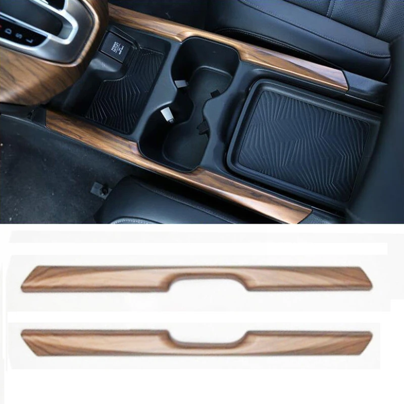 New Arrival 2pcs Wood Grain Water Cup Holder Stripe Cover Trim For Honda CRV CR-V 17-18