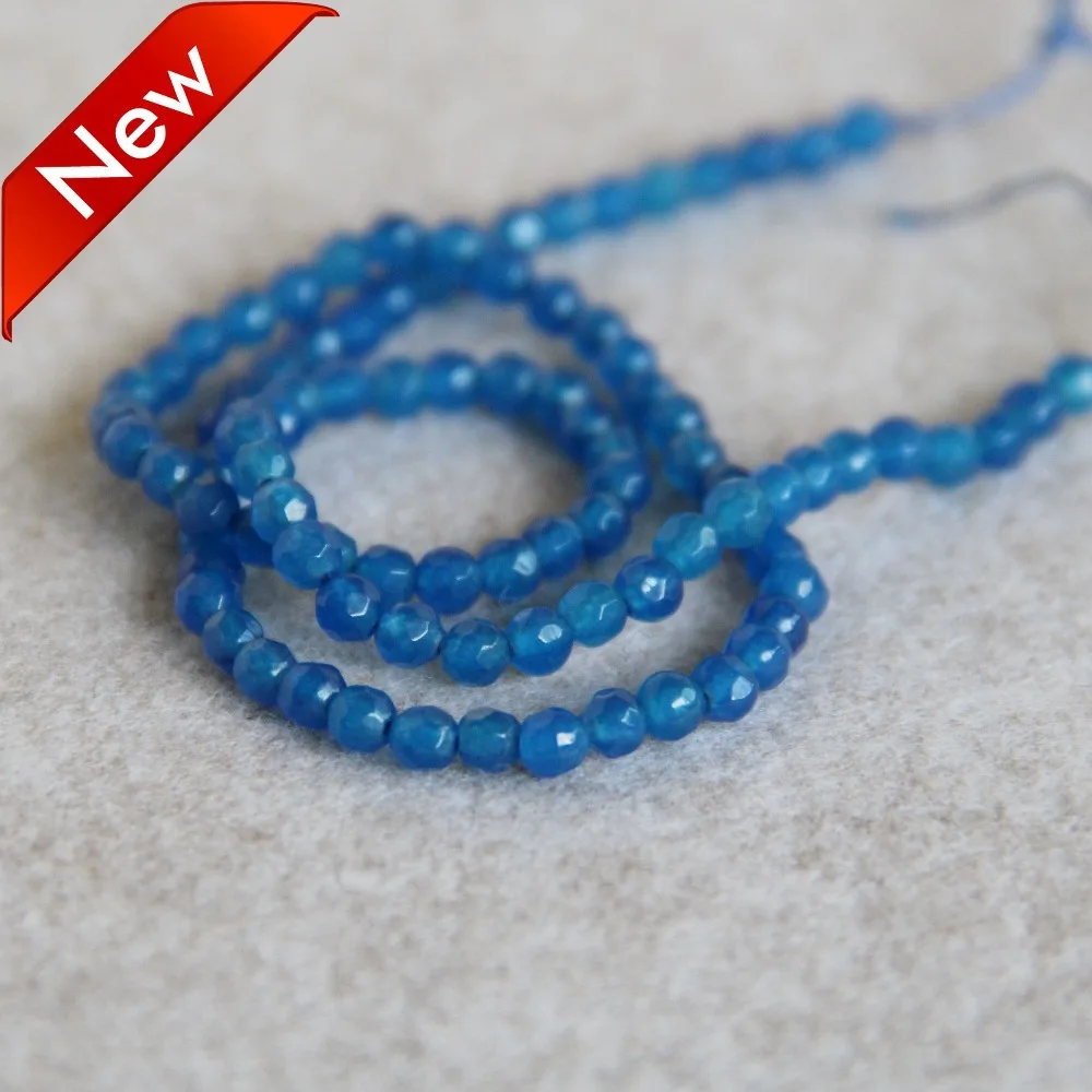 

4mm Natural Faceted Sky Blue Chalcedony Beads Round Shape Stone Hand Made DIY Loose Beads 15inch Jewelry Making Design Wholesale