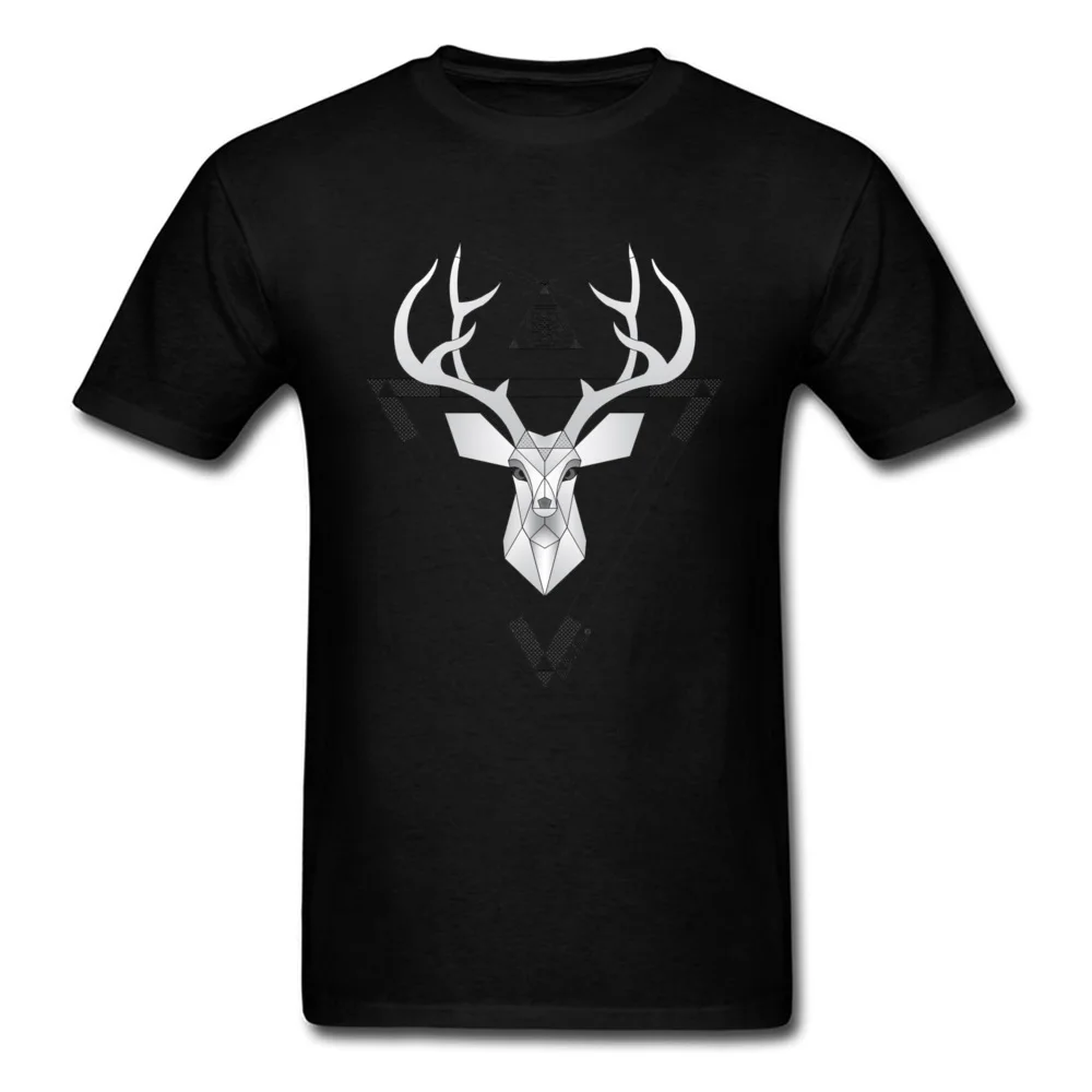 Birthday Geometric Minimal Deer O Neck T-Shirt NEW YEAR DAY Tees Short Sleeve for Men Hot Sale Pure Cotton Printing T Shirt Geometric Minimal Deer black