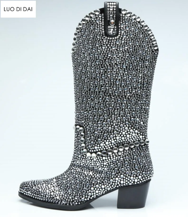 Buy 2018 new women half boots diamond stud booties