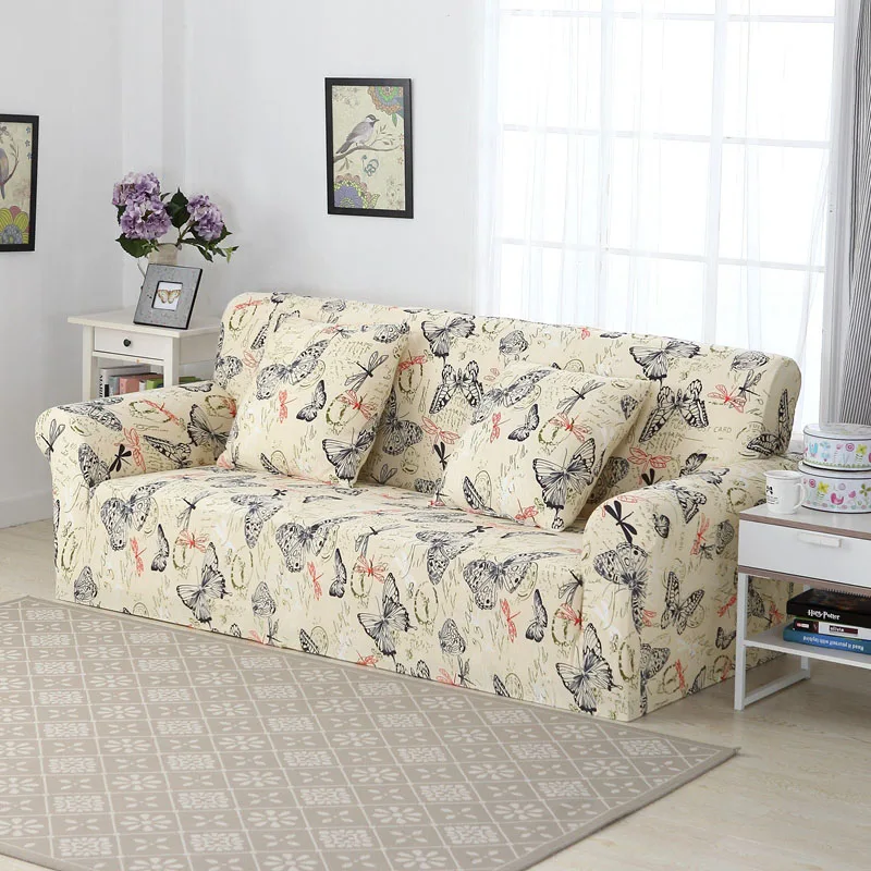 

All-inclusive Stretch Spandex Polyester Sofa Cover Butterfly Floral Printed Slipcovers Couch Protector Cover For Living Room