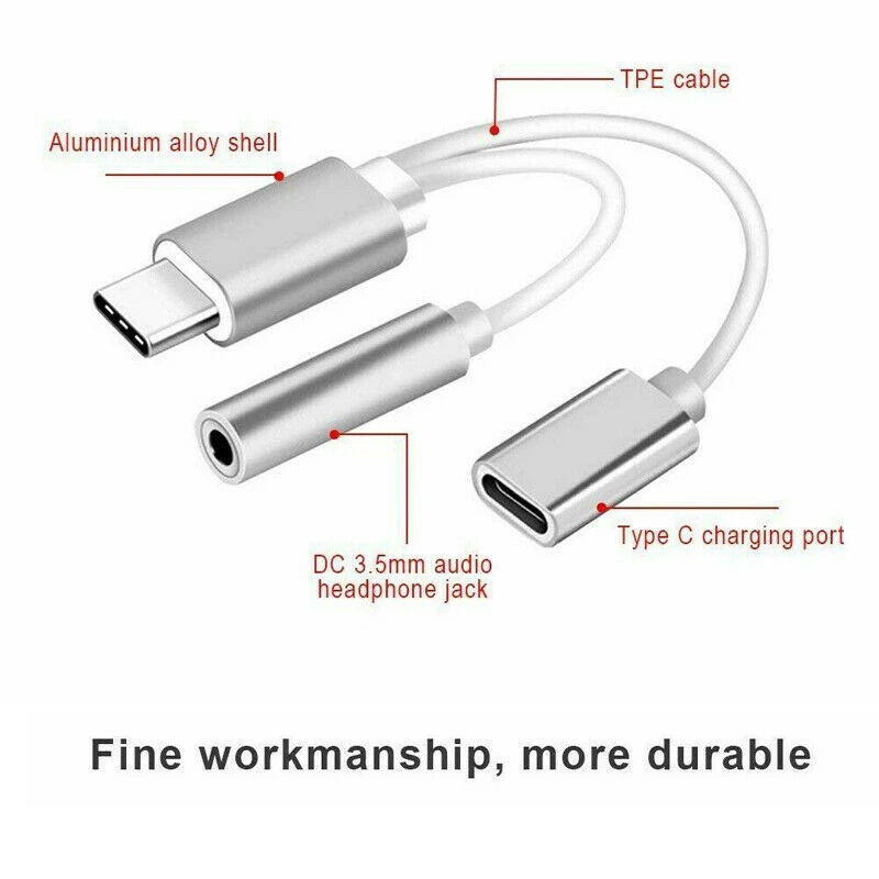 2в1 USB-C type C до 3,5 мм AUX аудио кабель зарядный кабель адаптер для наушников