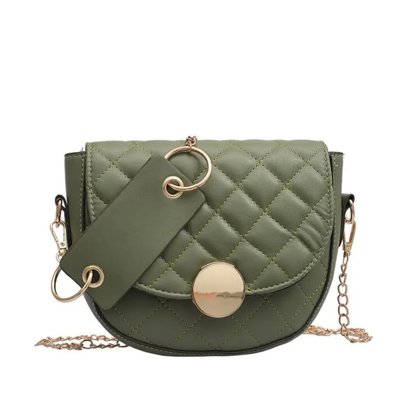 

Saddle Women Leather Messenger bag Chain Strap Small Quilt thread Shoulder Crossbody Cross body bag handbag Purses