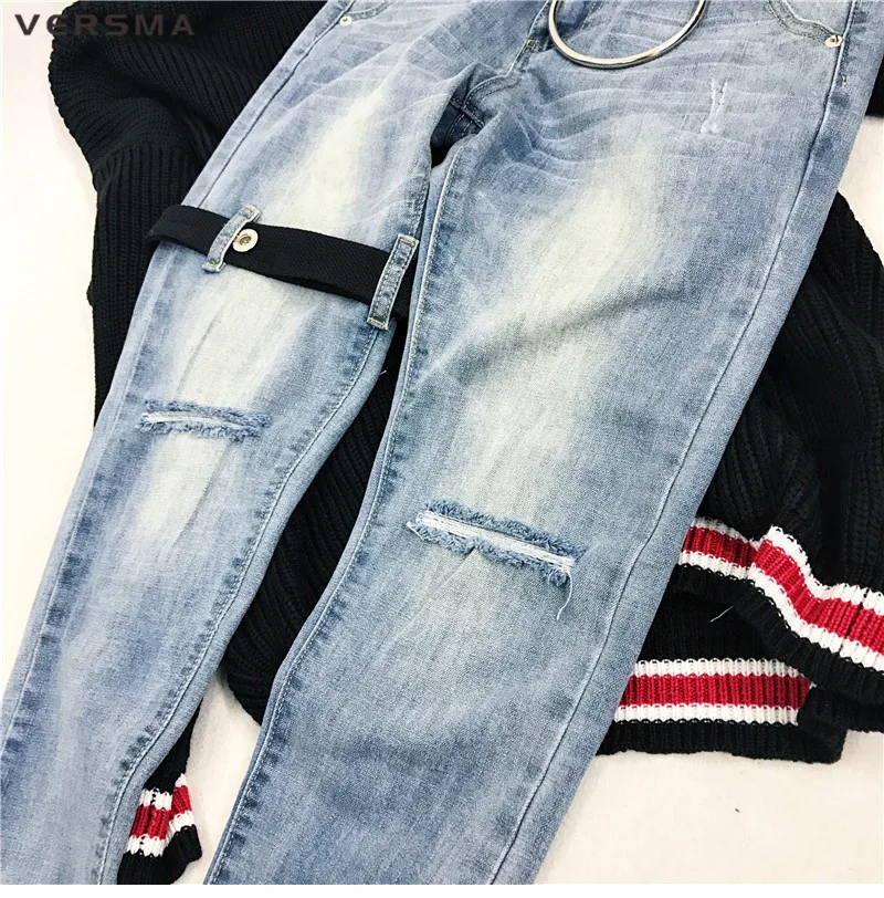 VERSMA хип-хоп Уличная одежда, облегающие джинсы, рваные джинсы, Мужские корейские Harajuku SUGA GD ленты, Лоскутные, для бега, для мотоцикла, джинсы, брюки