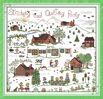 

Stitching party. counted printed on fabric DMC 14CT 11CT Cross Stitch kitsembroidery needlework Sets Home Decor
