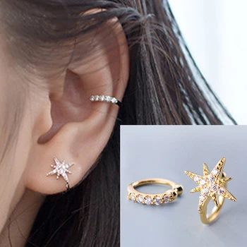 

925 sterling Silver ear cuff with cubic zircon fake Earrings clip earring for Women 1 pair