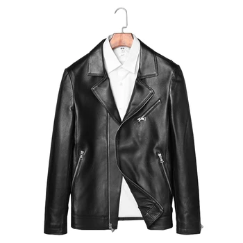 

Quality 100% Real Genuine Sheepskin Leather Men Jacket Regular Male Black Coat Casual Men Natural Leather Spring Jacket 4XL