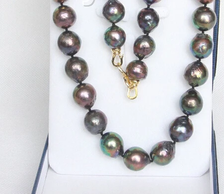 

Jew3116 GIANT natural baroque 17mm peacock black Reborn keshi pearls necklace (A0502)