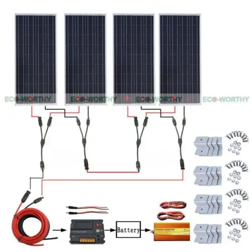 

4 Pieces 12V Solar Panel 20A CMG Controller 1000W Inverter for Camping SUV RV Solar Generators
