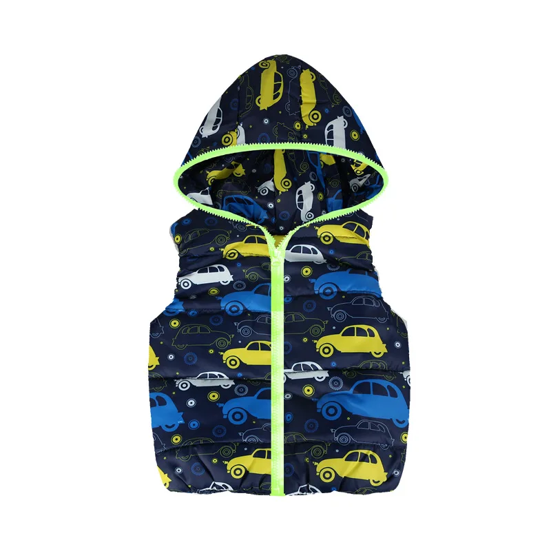 Cotton Child Waistcoat Hooded Car Printed Baby Boys Vest Children Outerwear Spring Autumn Kids Clothes For 2-6 Years Old