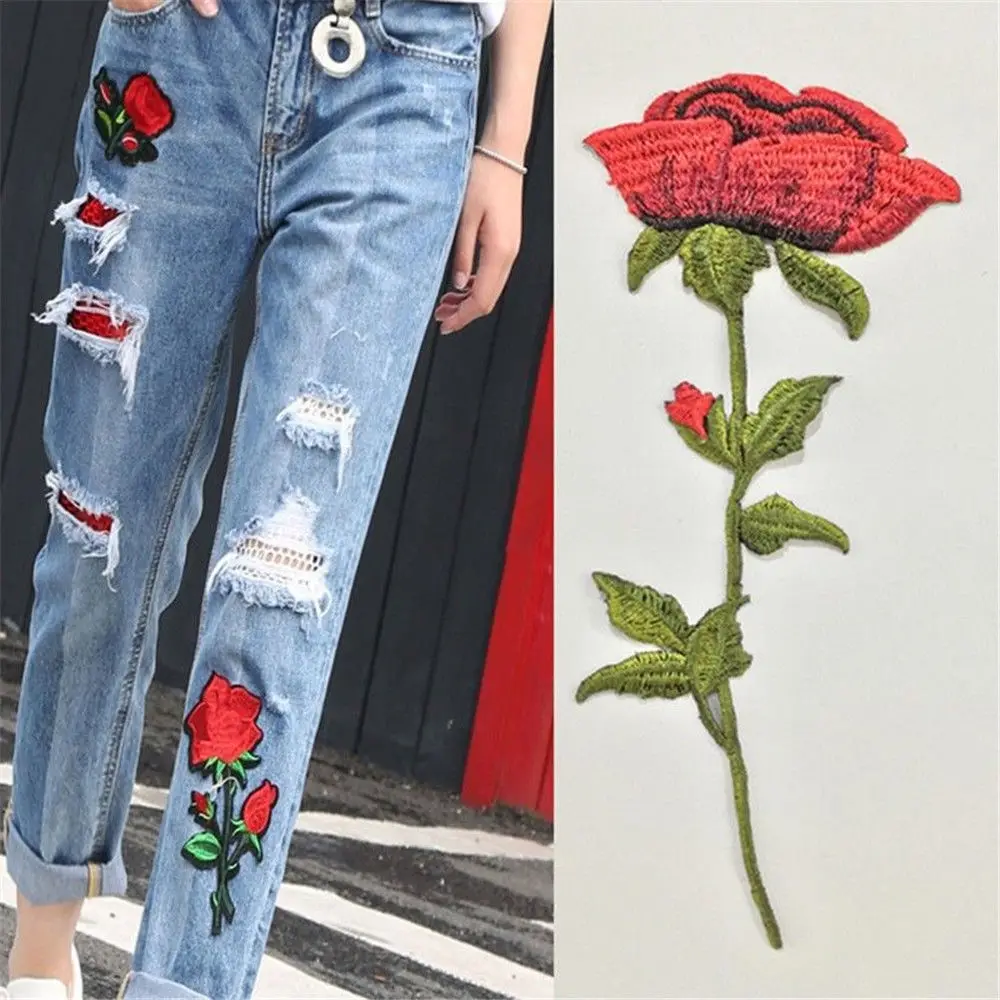 

1 Pc Patches Sew-on Red Rose Flower Embroidery Patch Motif Applique Collar Women Beauty DIY Clothes Sticker Wedding Dress Decors