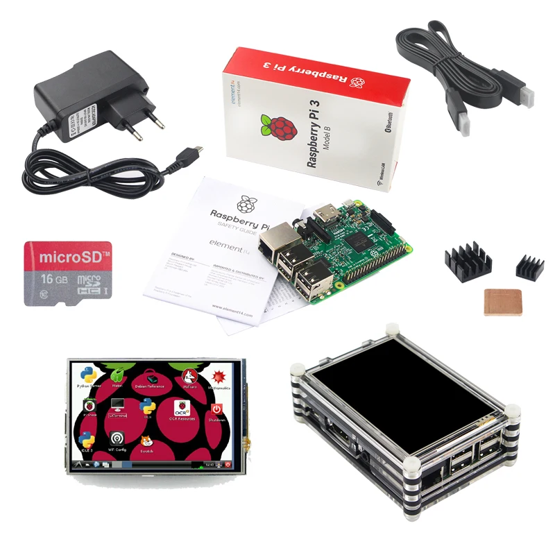 Prix pour NOUVEAU Raspberry Pi 3 Starter Kit Raspberry Pi 3 Modèle B + 3.5 pouce Écran Tactile + 16G Carte + Alimentation + Dissipateurs + Acrylique cas Prix pour NOUVEAU Raspberry Pi 3 Starter Kit Raspberry Pi 3 Modèle B + 3.5 pouce Écran Tactile + 16G Carte + Alimentation + Dissipateurs + Acrylique cas