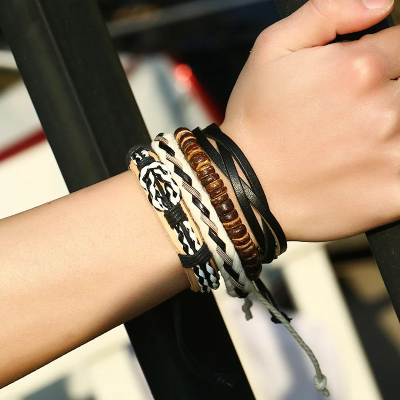 Buy New! 1 Set Punk Genuine Wrap Leather Bracelets Men For Women Charm Rock