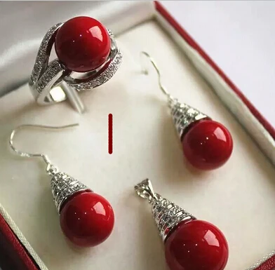 

hot sell 6 color Jewelry Shell Pearl Pendant/necklack Earring Ring Set (ring 7-9#)