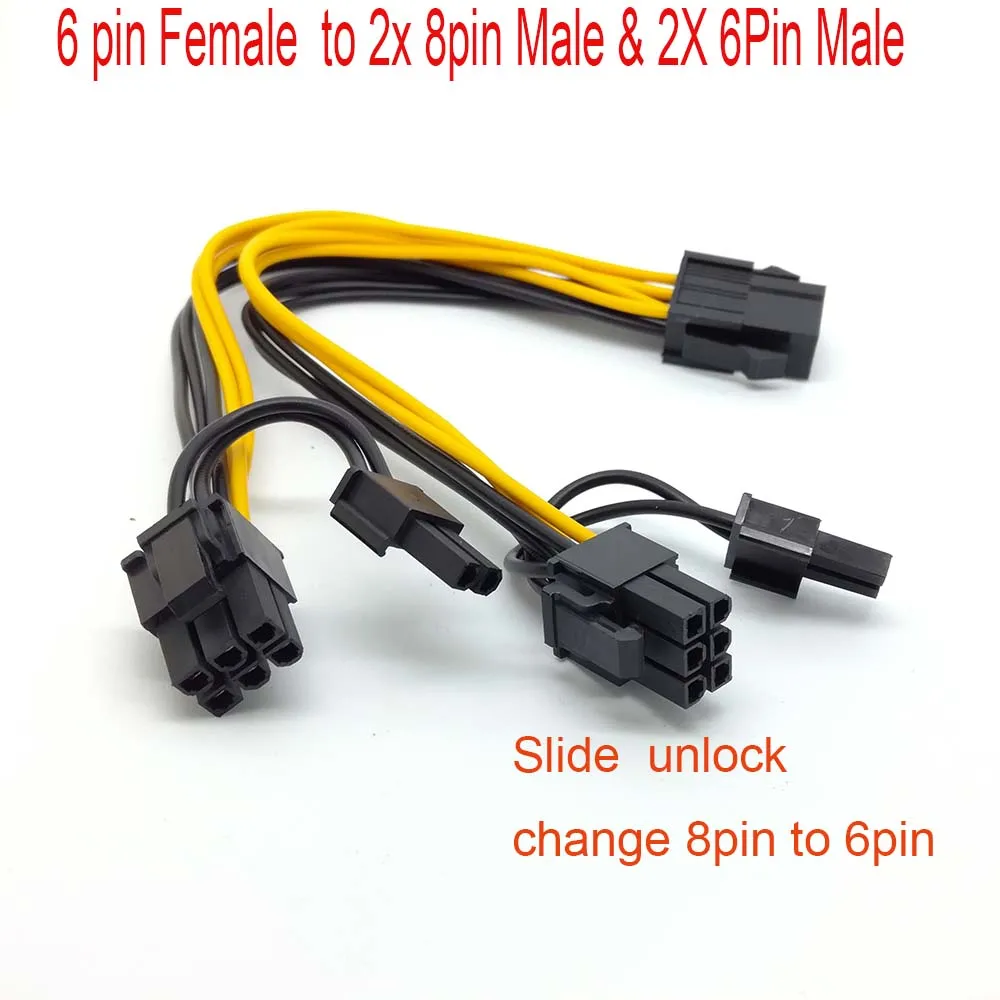 10 قطعة PCI-E 6pin إلى 2x6 + 2 دبوس (6pin/8pin) الطاقة الفاصل كابل بكيي PCI اكسبرس