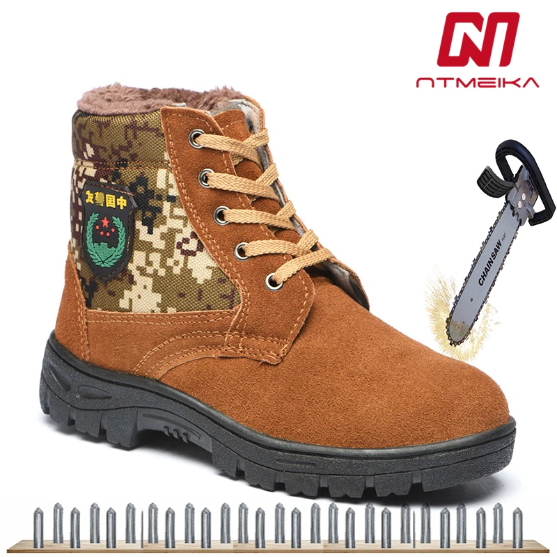 

Safety Shoes Men Work Shoes Steel Toe Cow Suede Wear-Resisting High-top Work Shoes For Men Big Size 36-46 Work Boots Winter